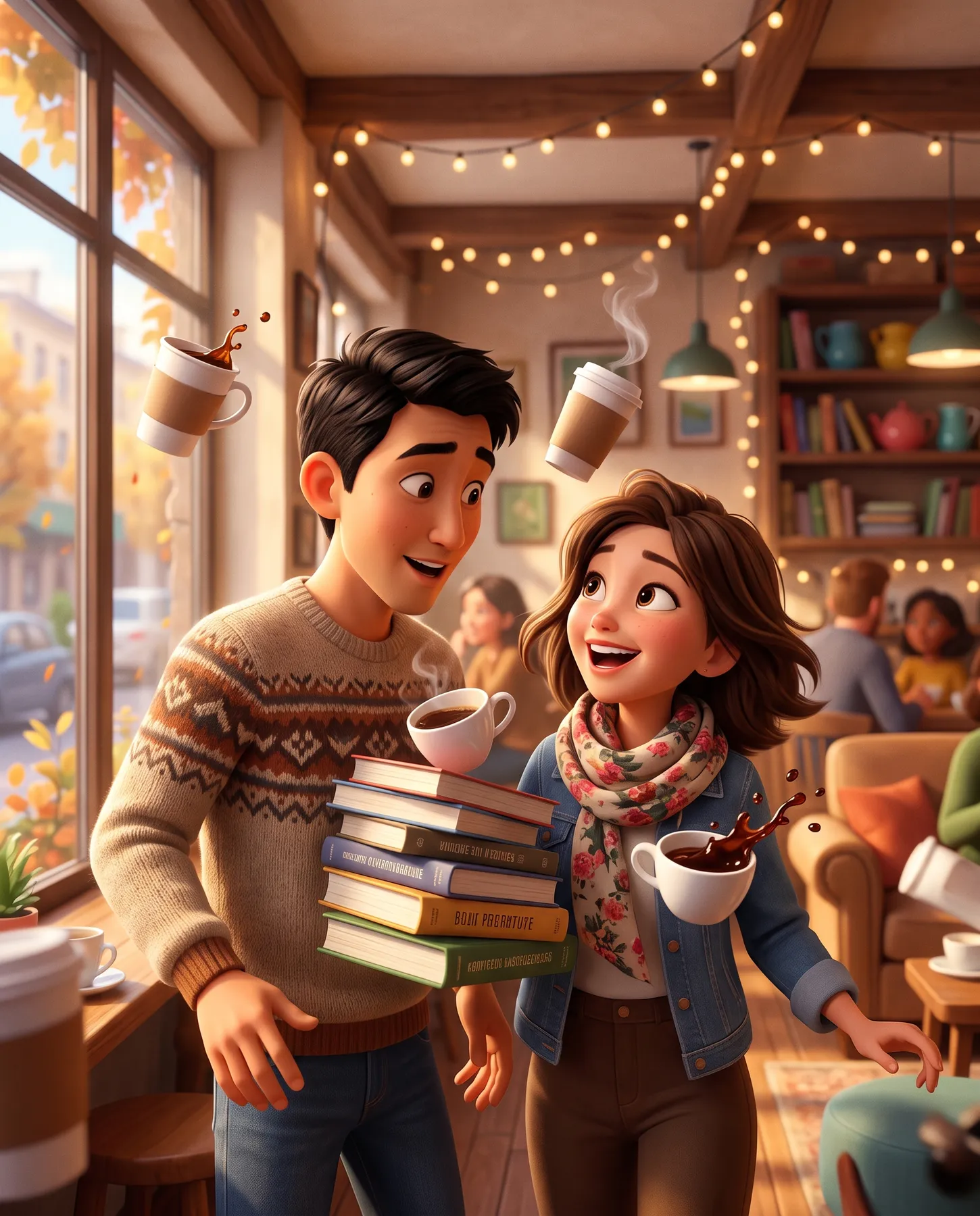 Meeting scene in a coffee shop