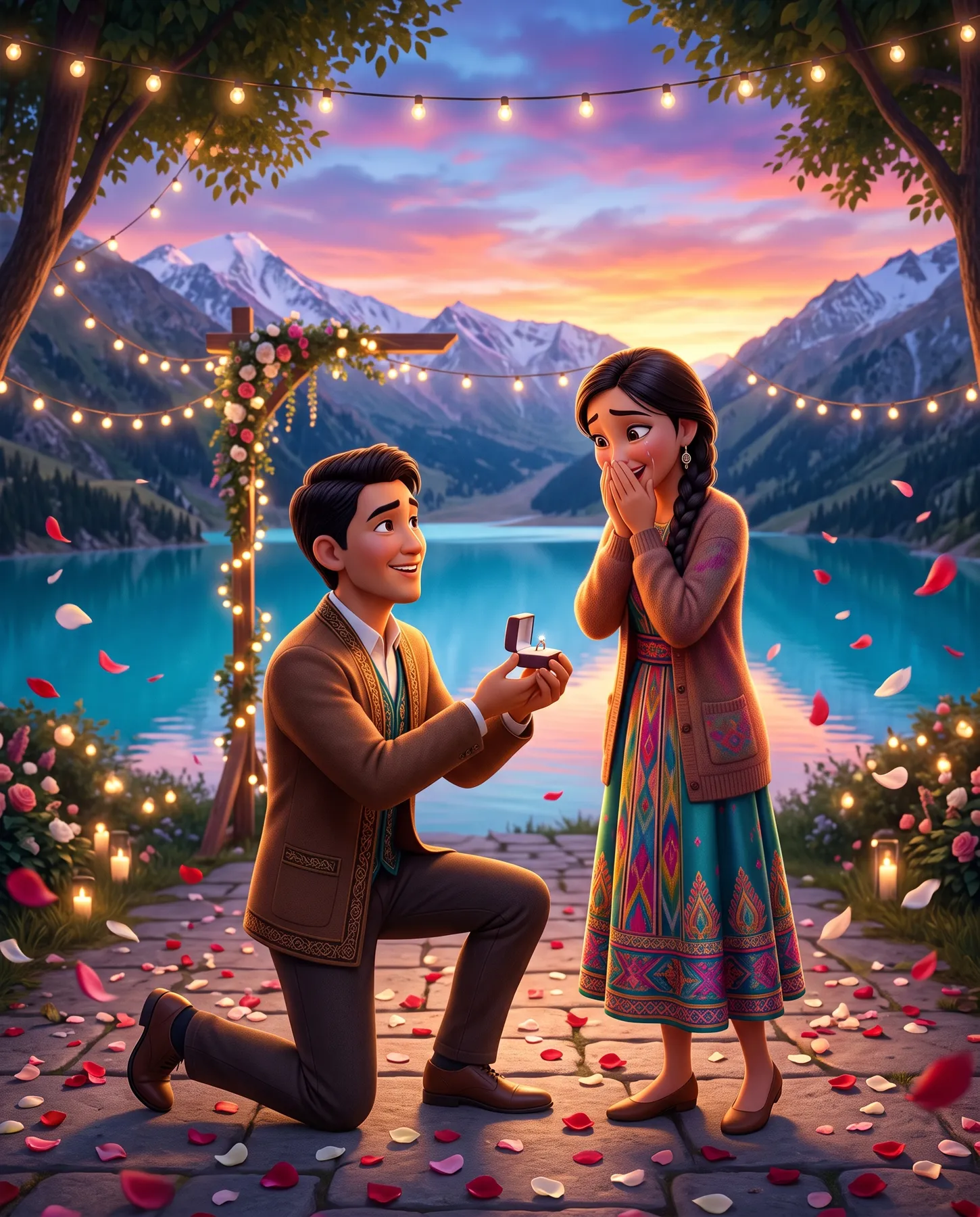 Proposal at a mountain lake
